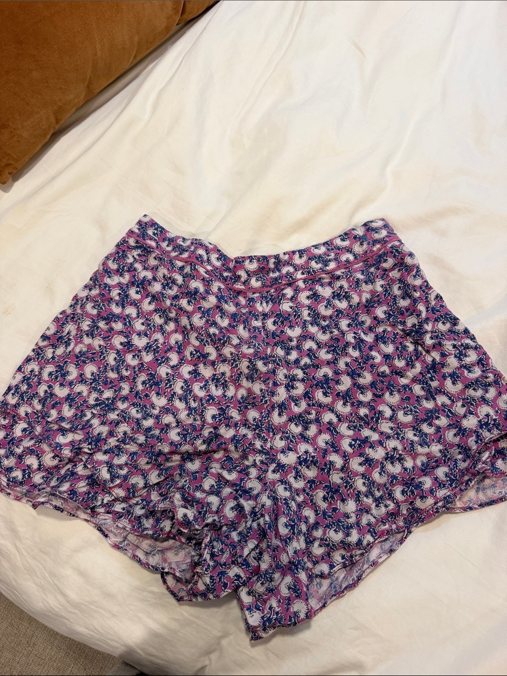 Anthropologie Purple, Pink and White Floral High-Waist Shorts